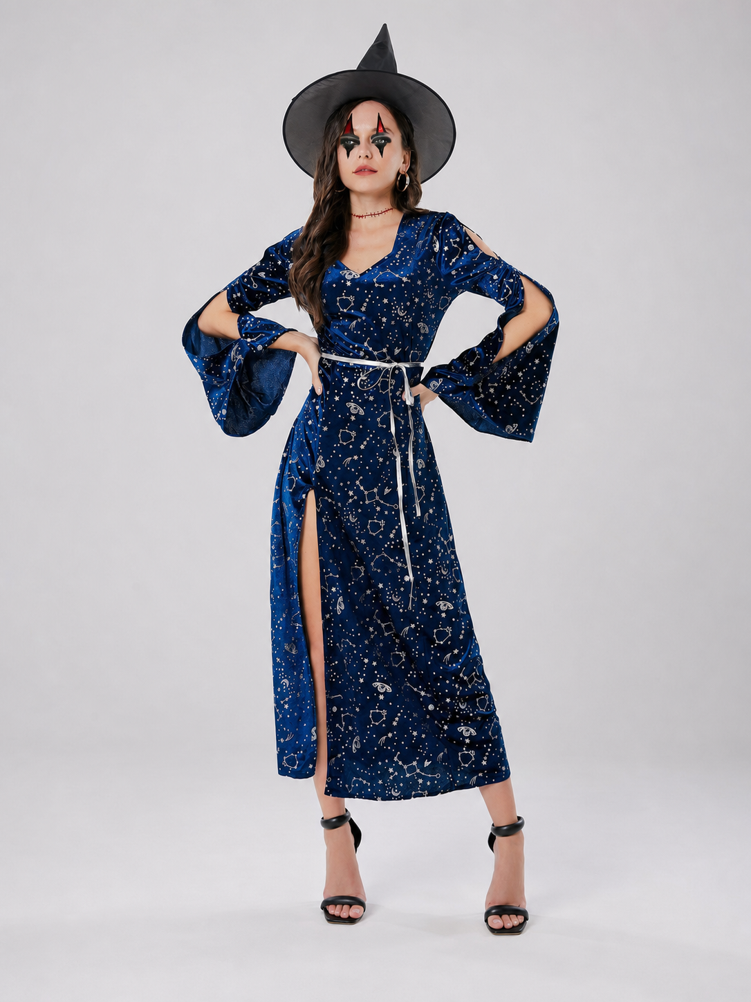 Cosplay Dress with Flared Sleeves and Star Print