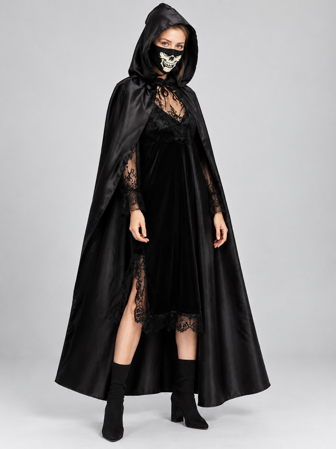 Costume Cape with Hood and Skull Mask Costume Capes detail