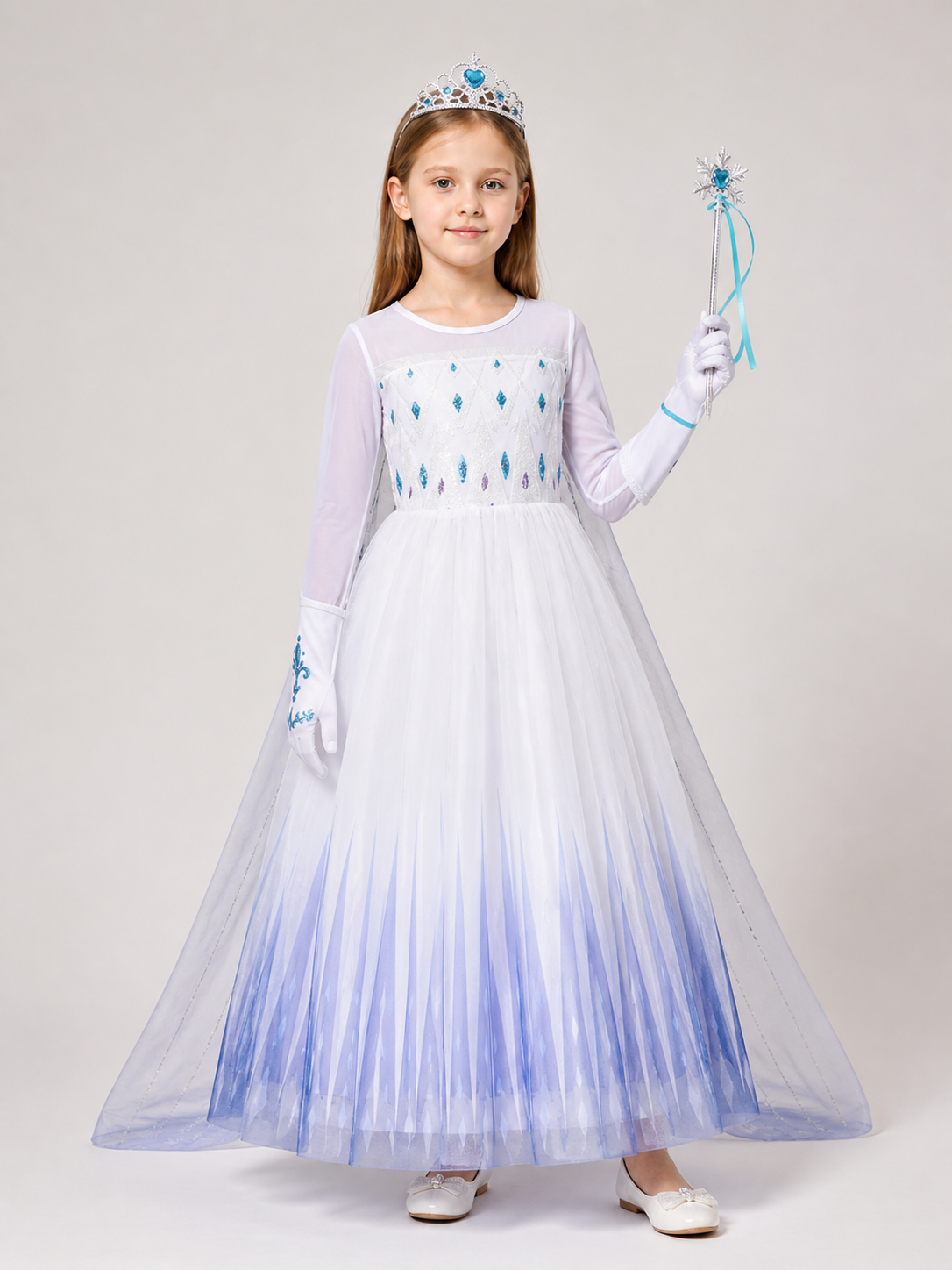 Snow Queen Costume with Crown and Wand