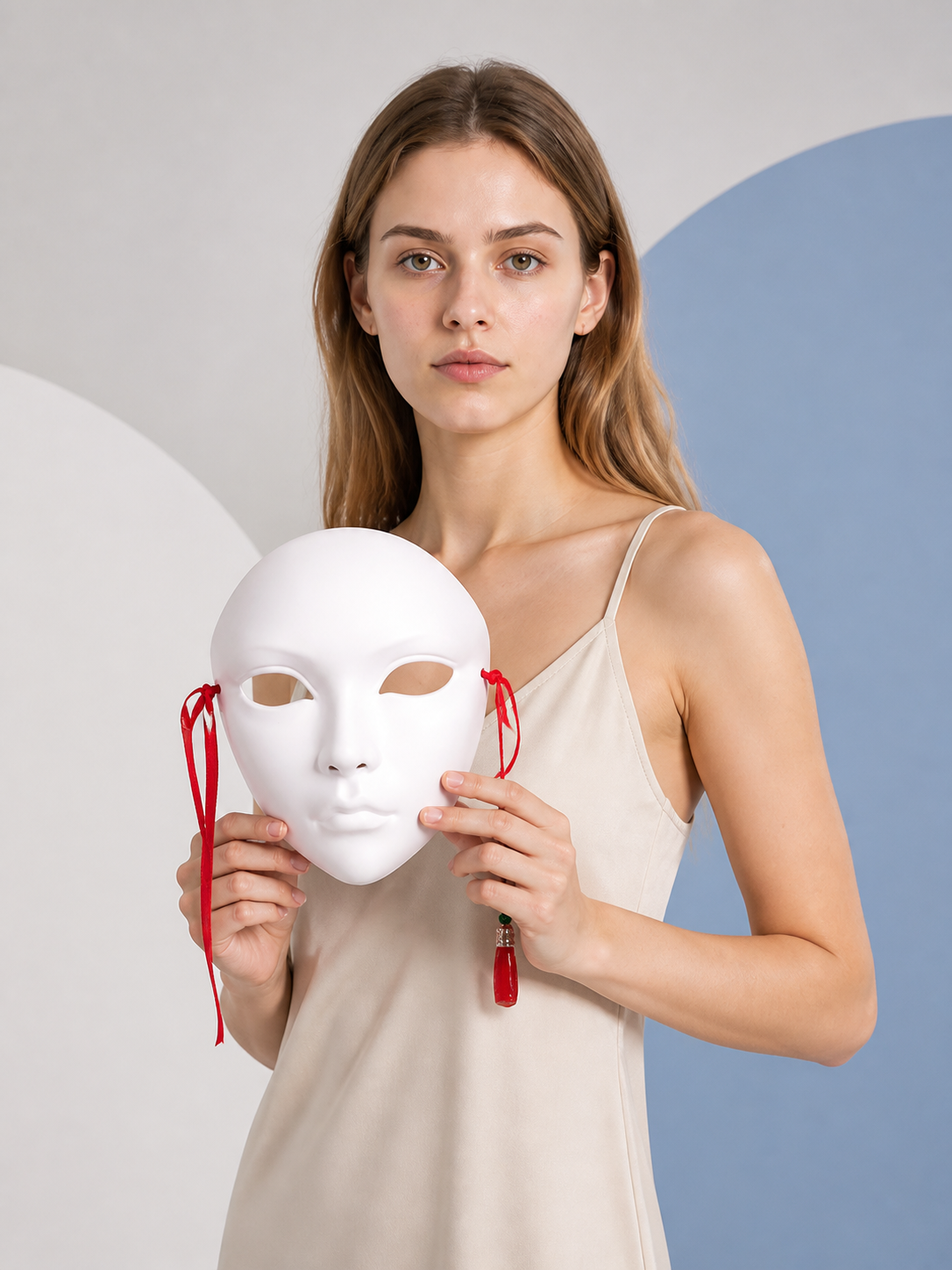 White Carnival Mask with Red Ties for Halloween Costume Masks detail