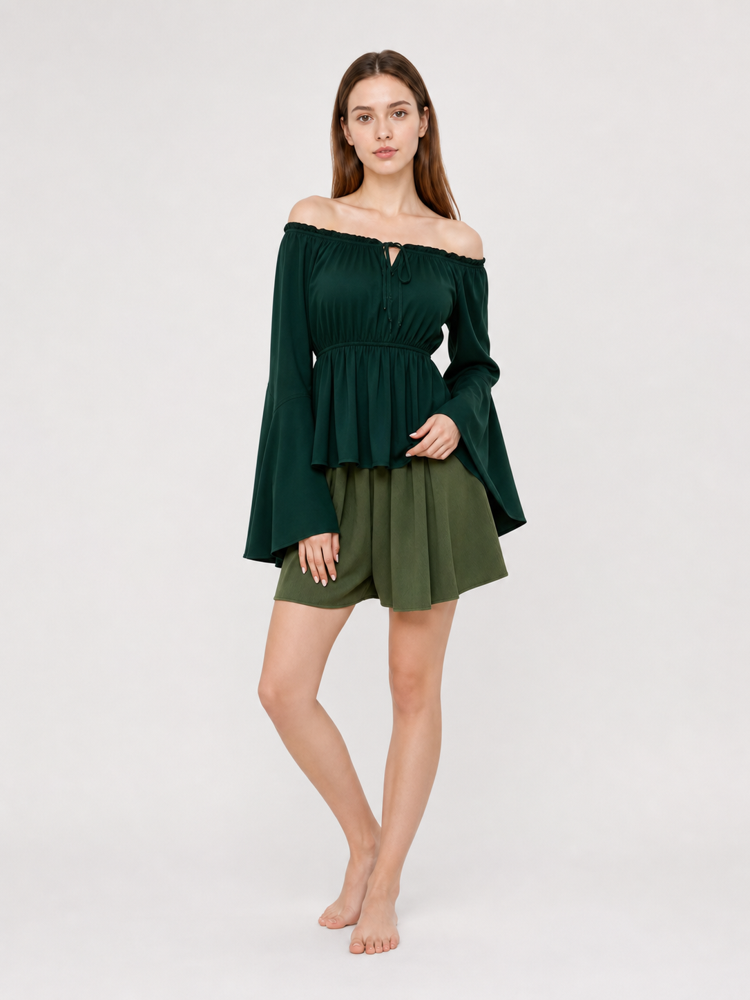 Off-the-Shoulder Blouse with Long Sleeves