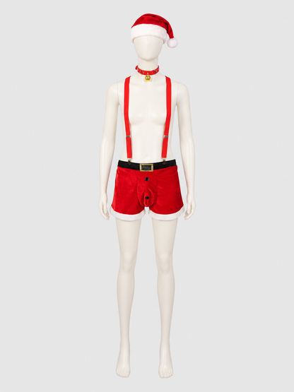 Christmas costume with shorts, hat, and collar