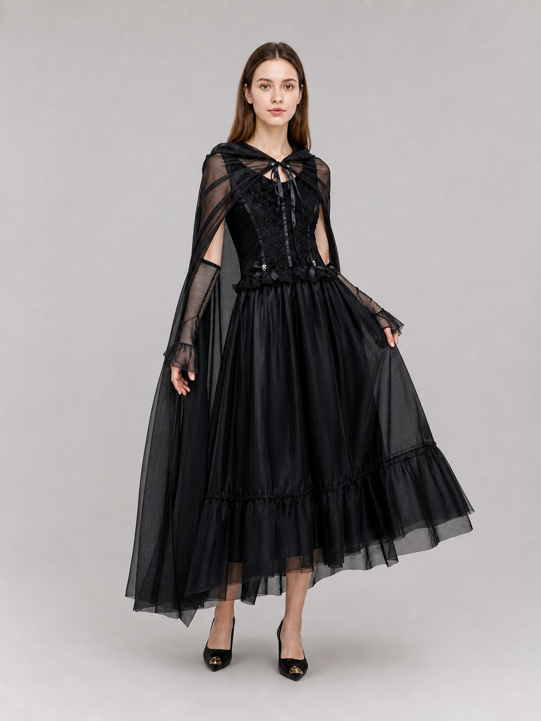 Gothic Dress Costume with Veil and Gloves