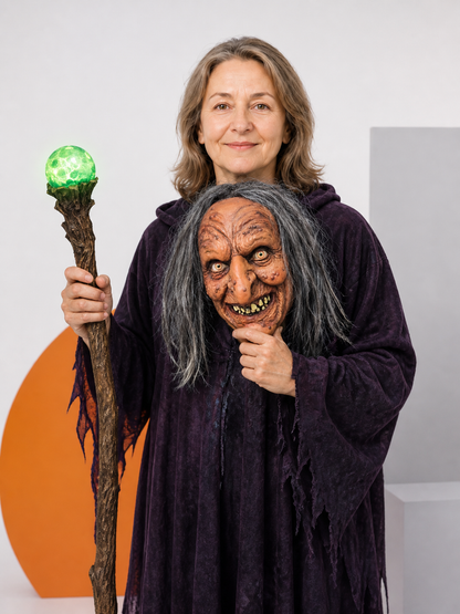 Halloween Witch Carnival Mask with Gray Hair