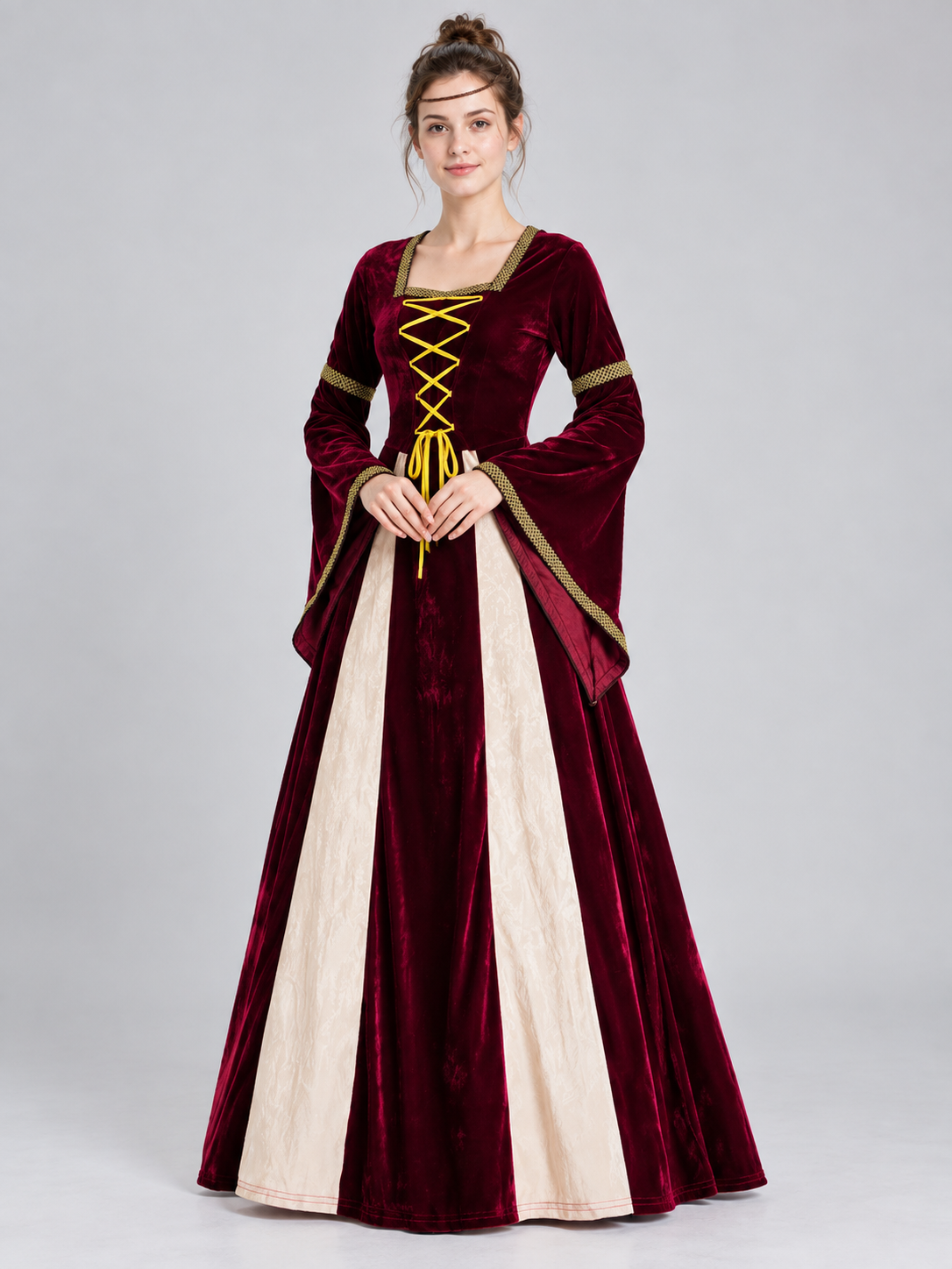 Carnival Dress with Yellow Lacing and a Flared Skirt