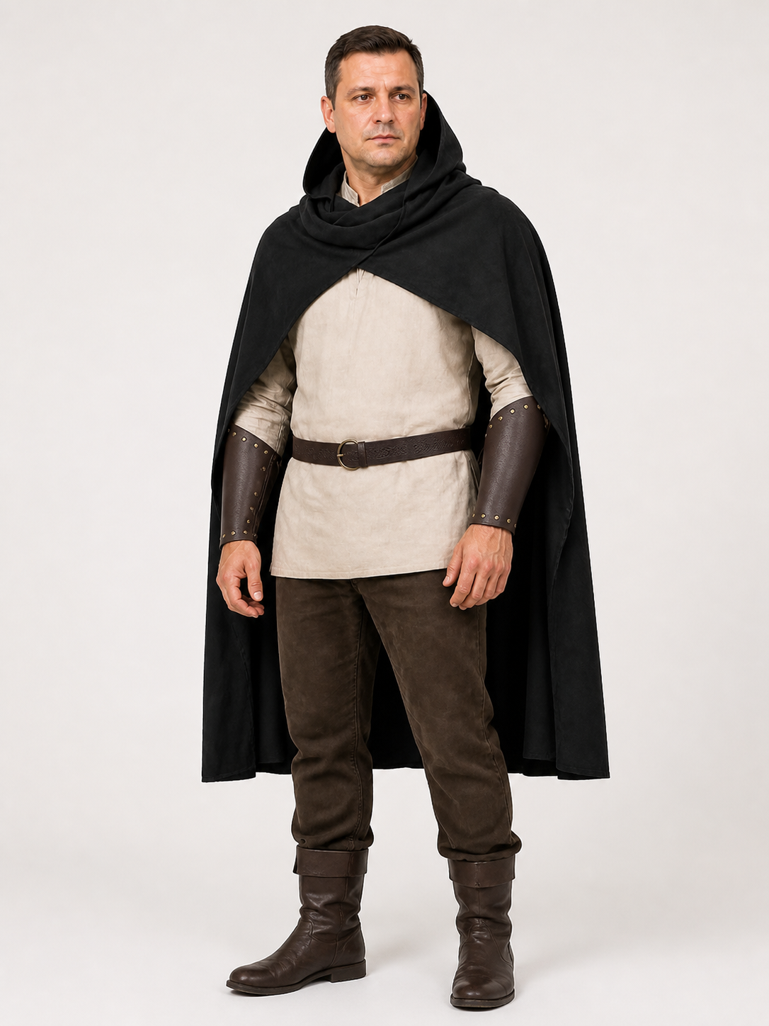 Medieval Hooded Cape for Cosplay, Black
