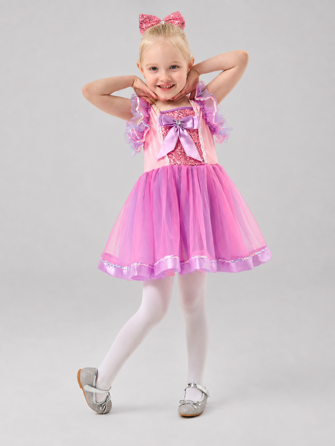 Pink and Purple Tutu Skirt with Bow and Sequins