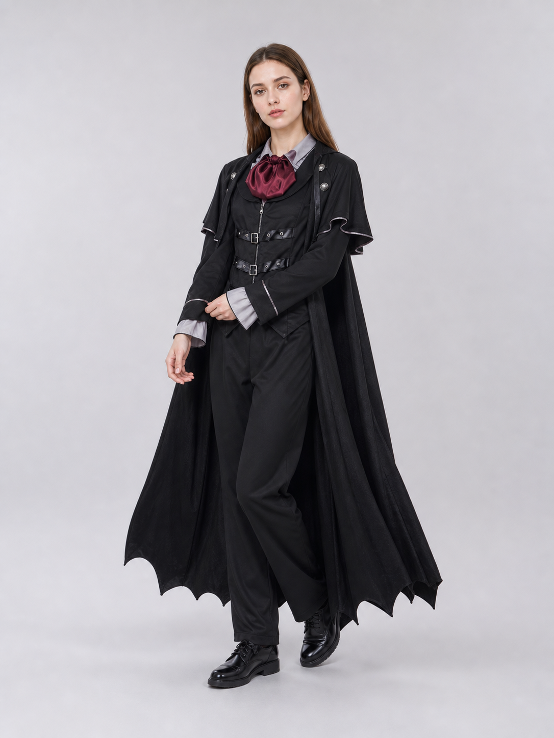 Gothic vampire costume with cloak and top hat