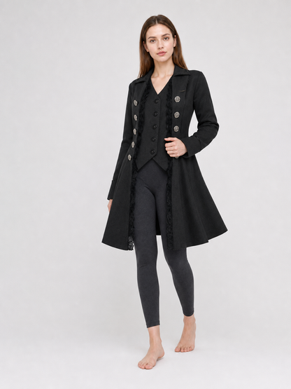 Gothic Long Frock Coat with High Collar