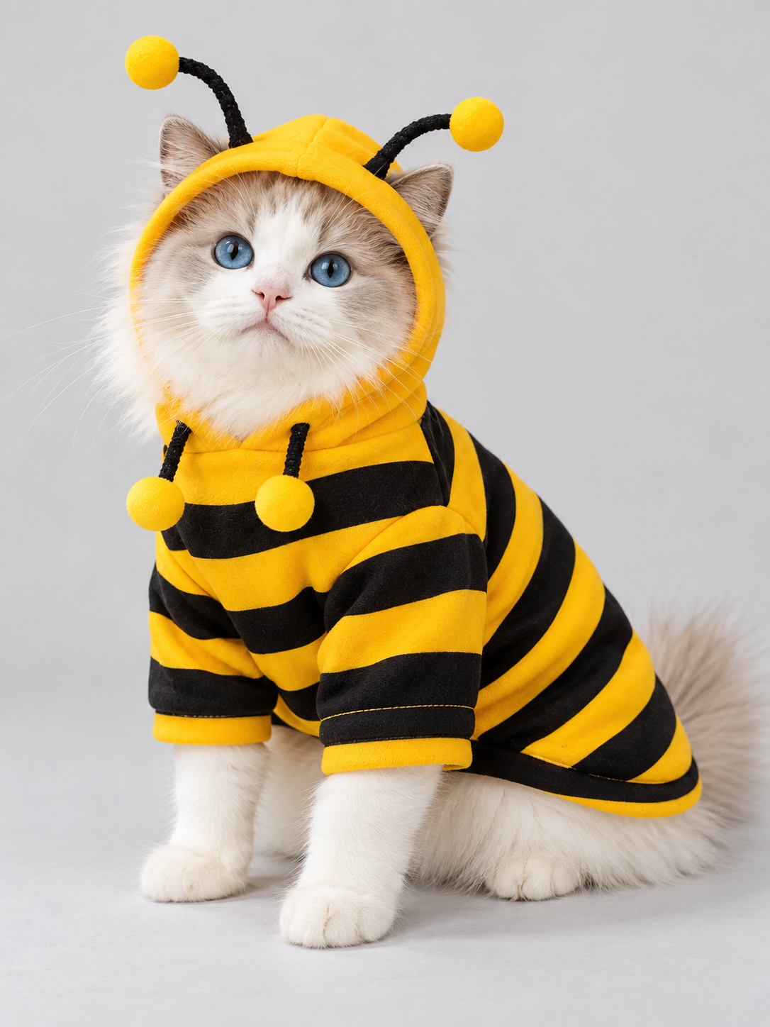 Bee Costume for Cats with Yellow and Black Stripes and Antennae