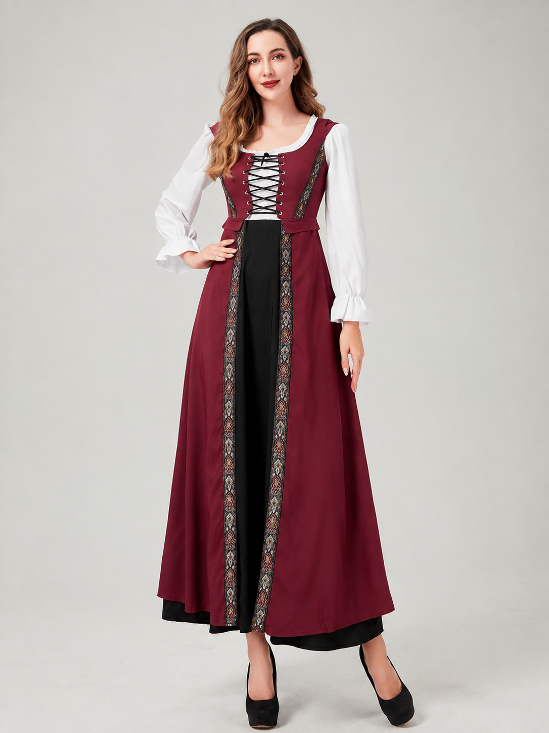 Long Medieval-Style Dress with Lace-Up Front Costume Dresses detail
