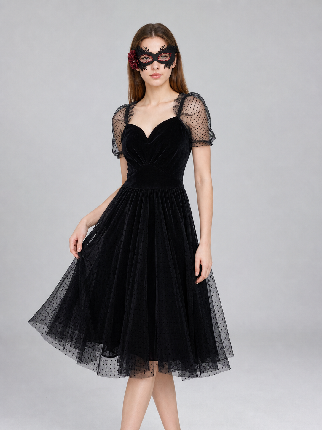 Masquerade Eye Mask with Rose, Gothic Style