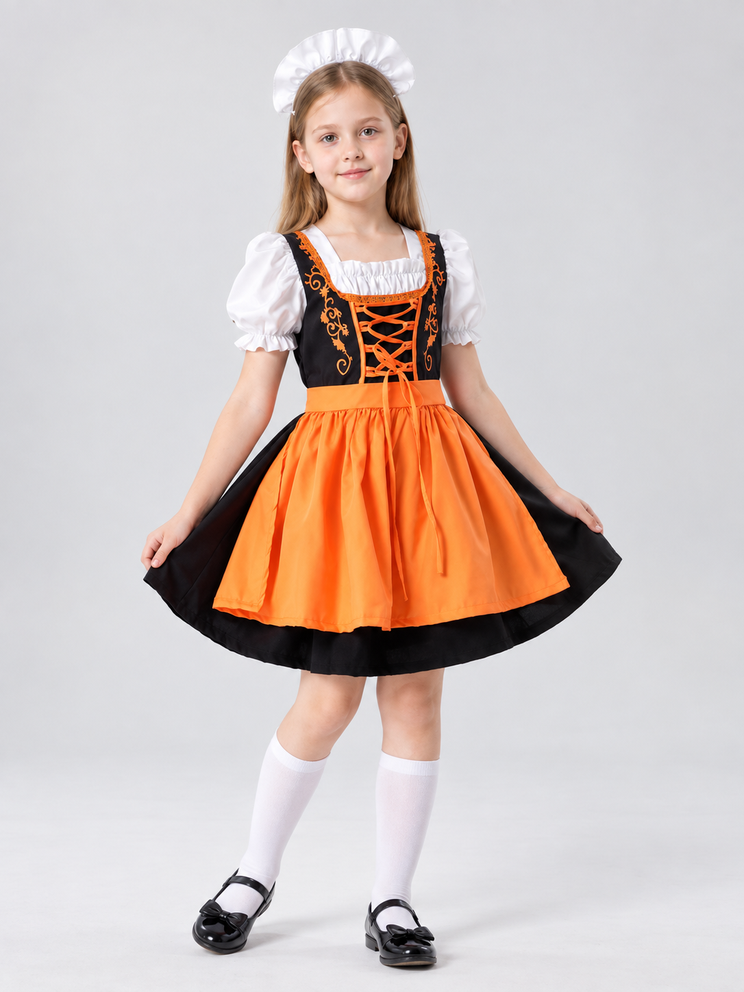 Children's Bavarian-Style Costume in Orange with Apron
