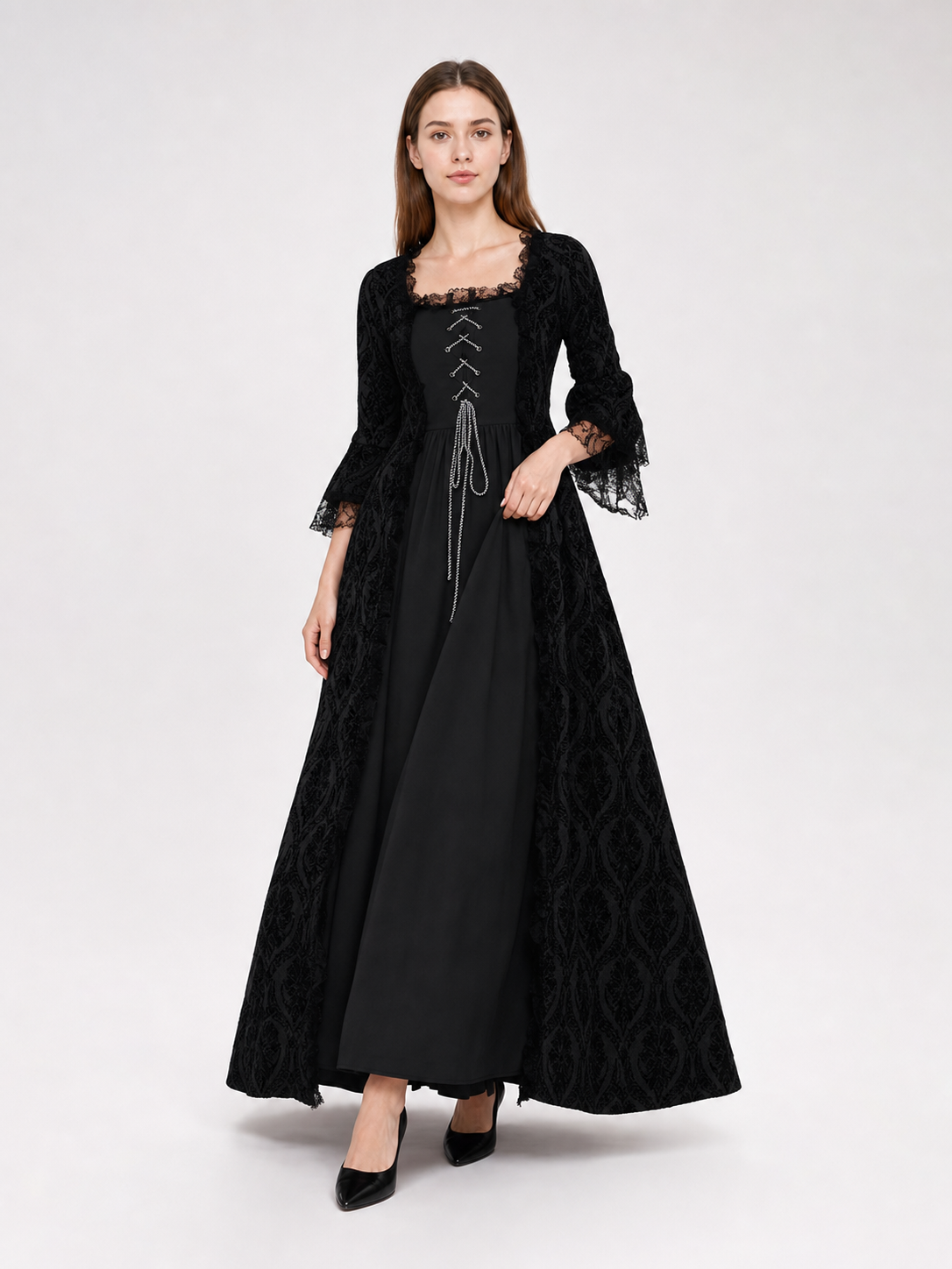 Historical Gothic Floor-Length Dress with Lace