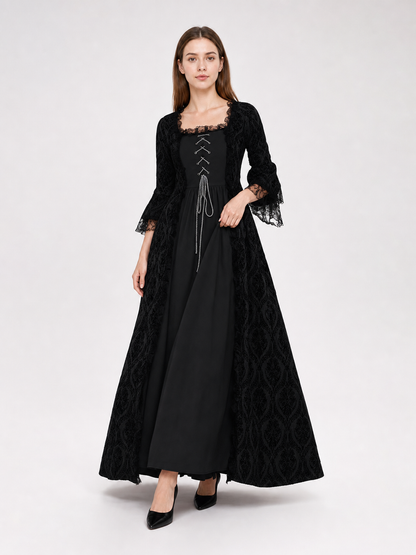 Historical Gothic Floor-Length Dress with Lace