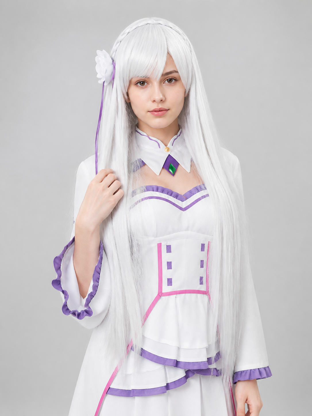 White Carnival Wig with Purple Strands for Halloween Costume Wigs detail