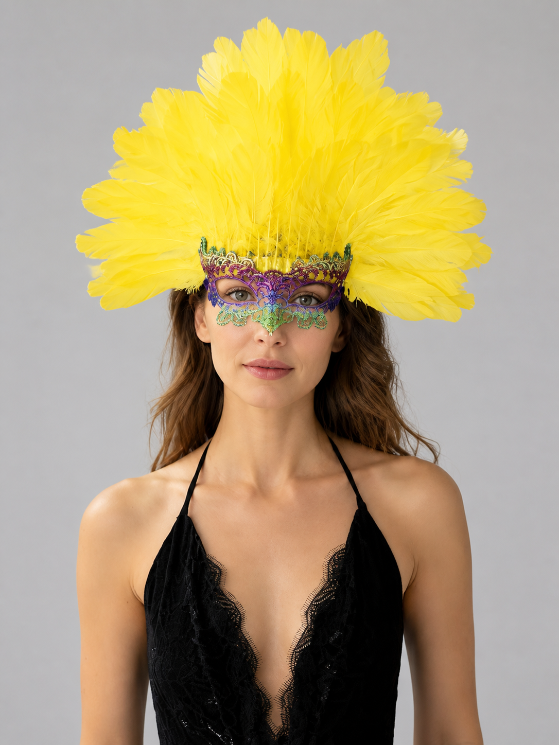 Carnival Headpiece with Feathers and Mask Costume Masks detail