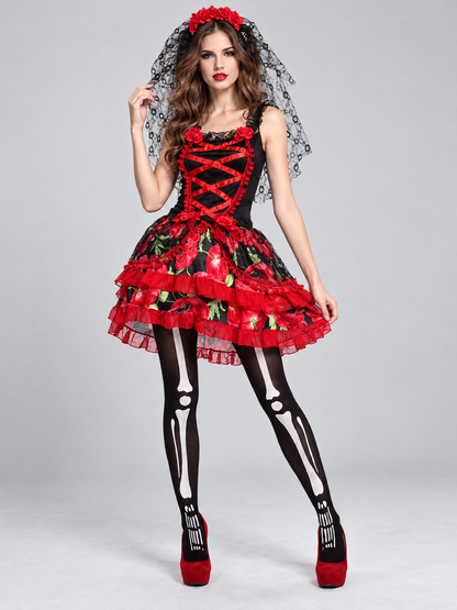 Mexican-Style Halloween Carnival Costume with Veil