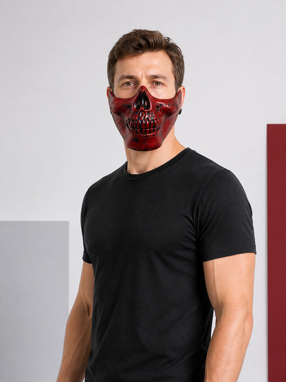 Red-and-Black Skull Half-Mask Halloween Mask