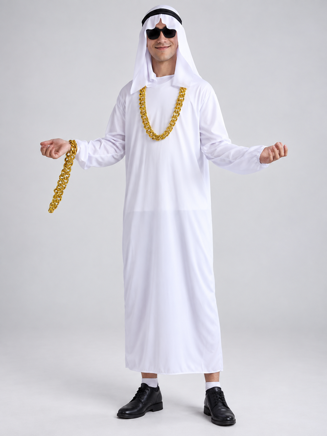 Carnival costume with a white headpiece and black ribbon