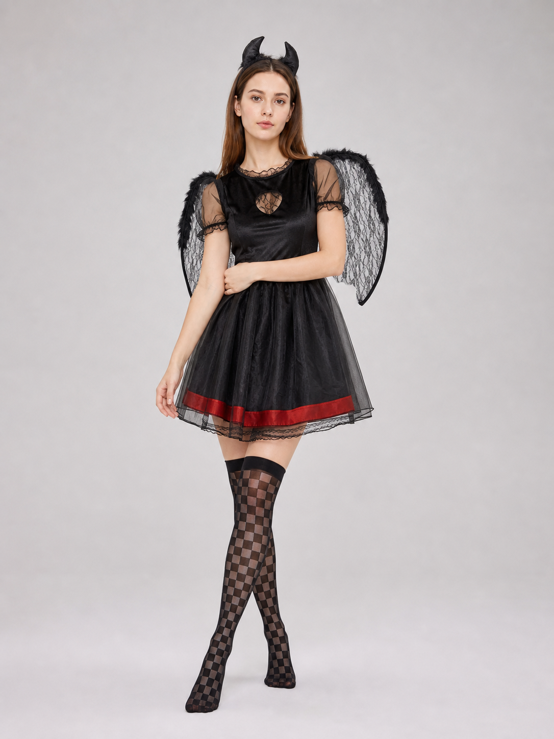 Black Demon Costume Dress with Horned Headband