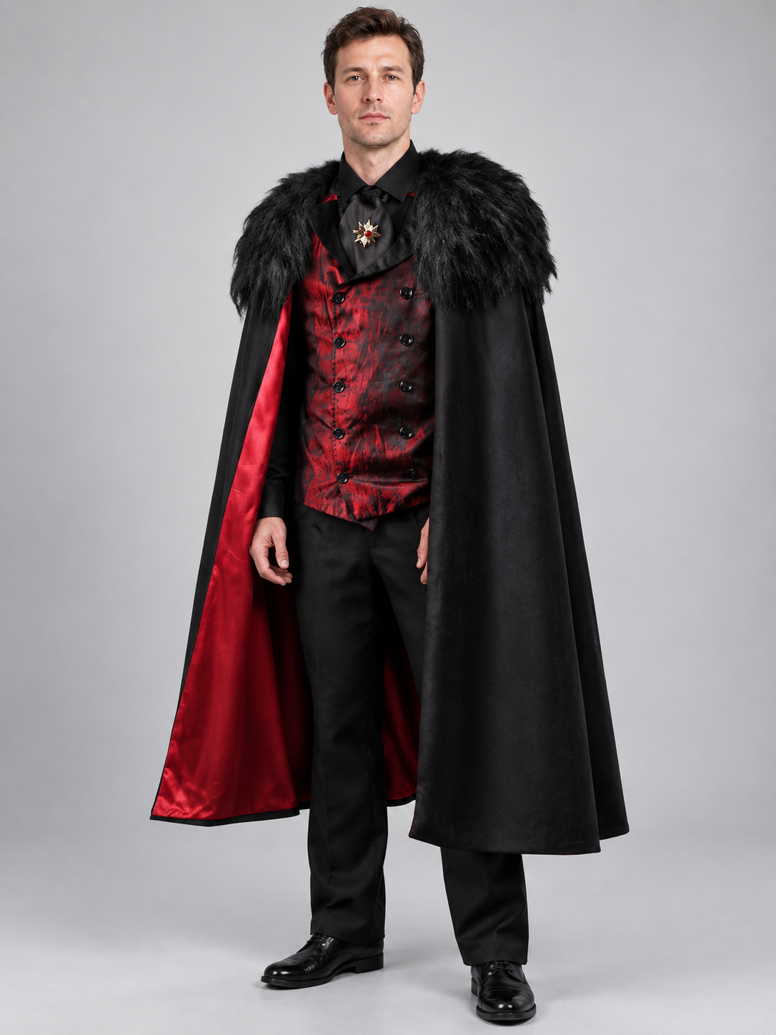 Vampire Costume: Cape with Fur Collar, Vest, Scarf