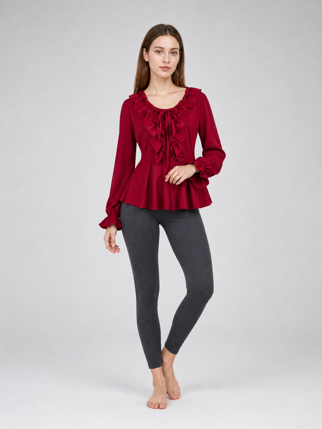 Renaissance-style blouse with jabot and lacing