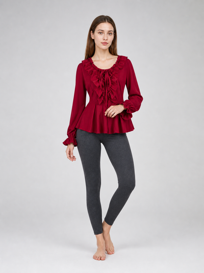 Renaissance-style blouse with jabot and lacing