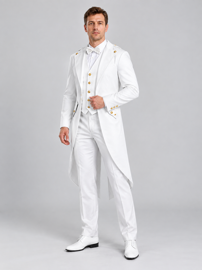 Long white tailcoat with lapels and gold buttons