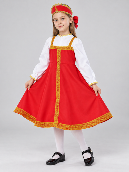 Russian Folk Costume: Red Dress and Headpiece