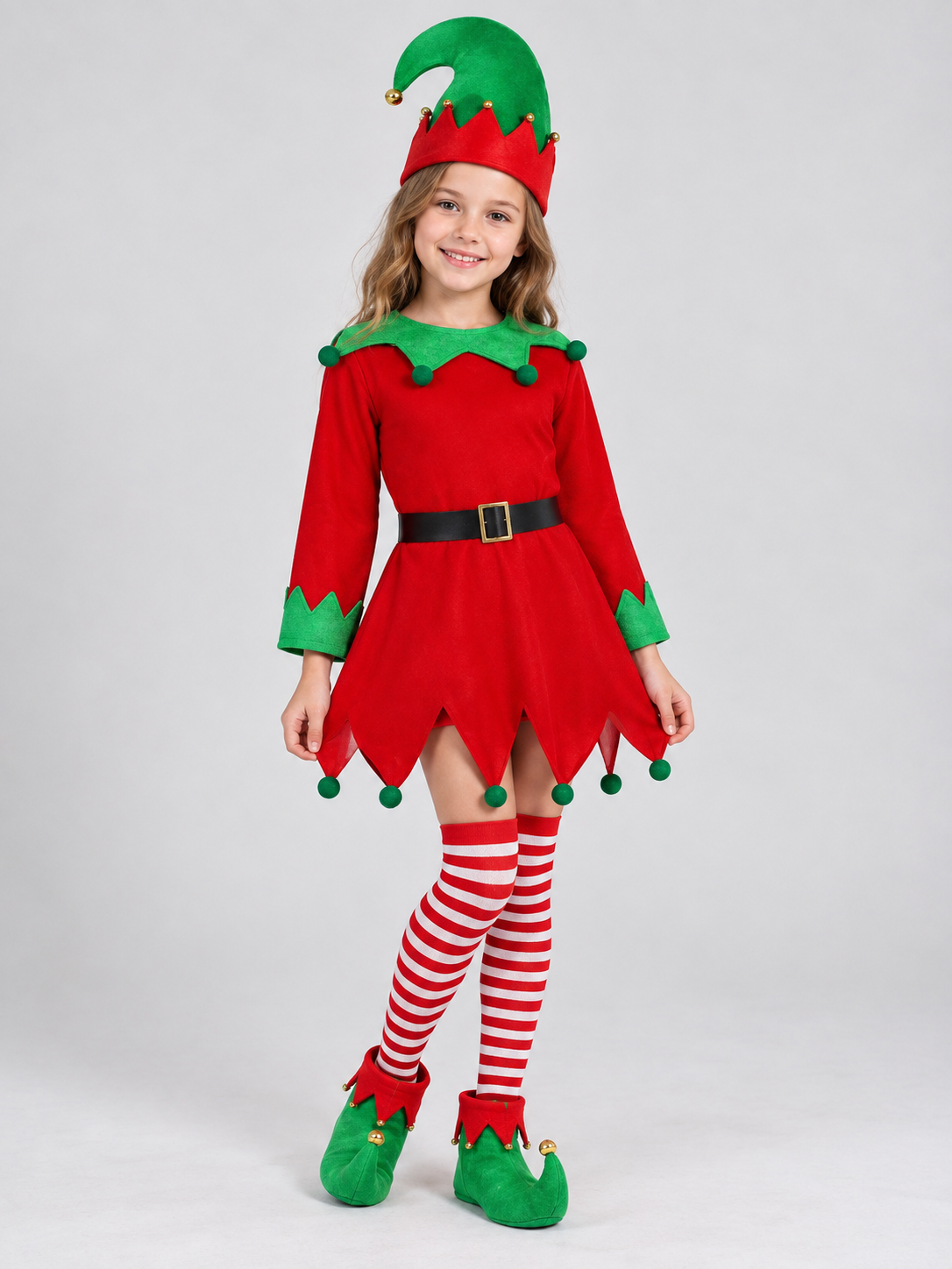 Elf Costume: Red Dress and Hat Costume Dresses detail