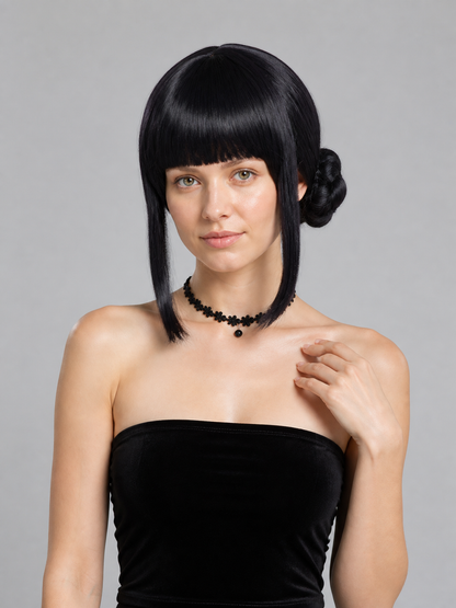 Black Carnival Wig with Two Buns for Cosplay Costume Wigs detail