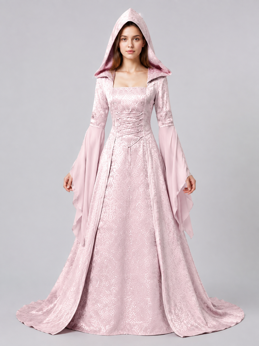 Medieval Hooded Lace-Up Dress Costume Dresses detail