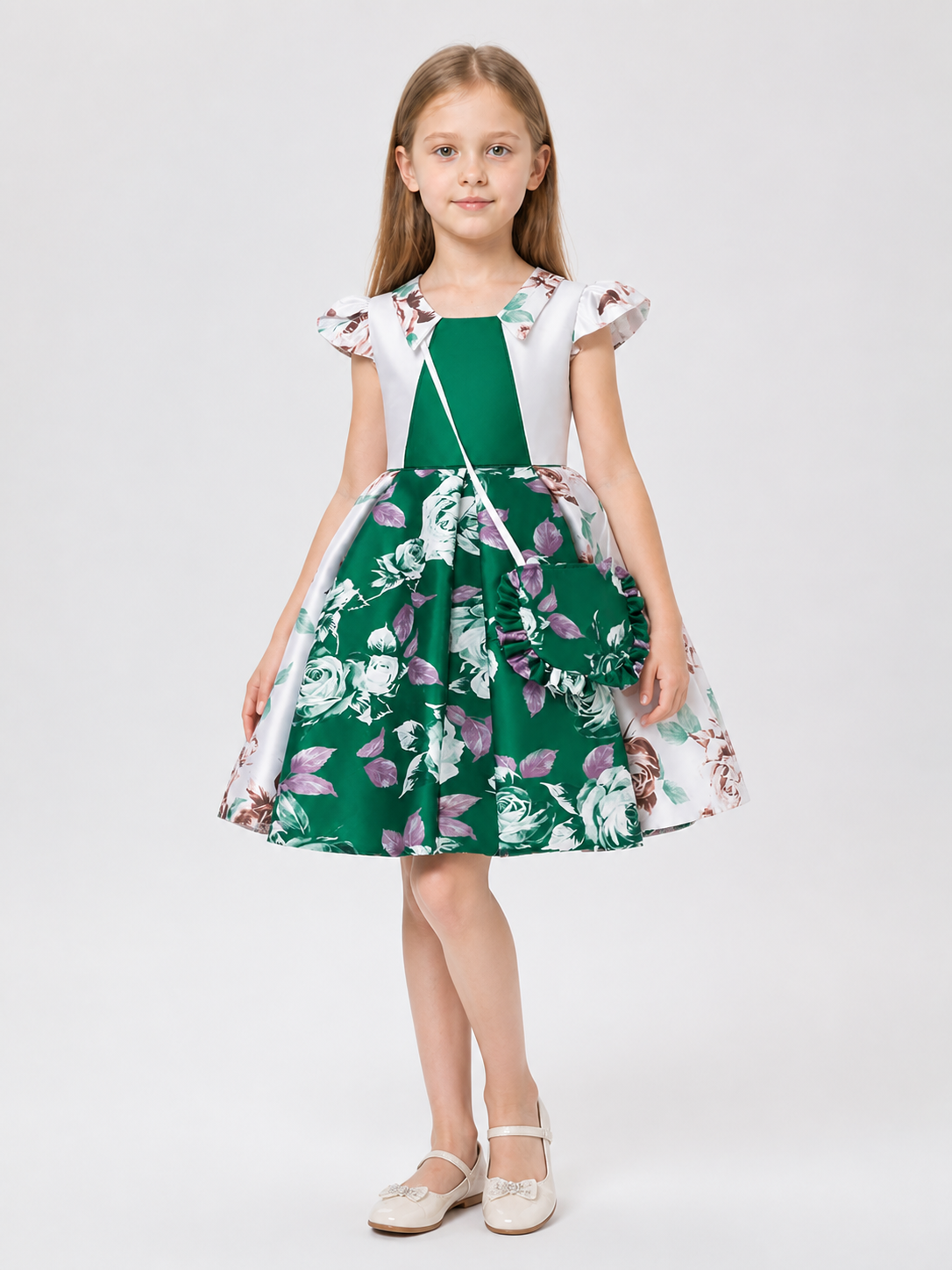 Dark Green Dress: Flutter Sleeves, Full Skirt Costume Dresses detail