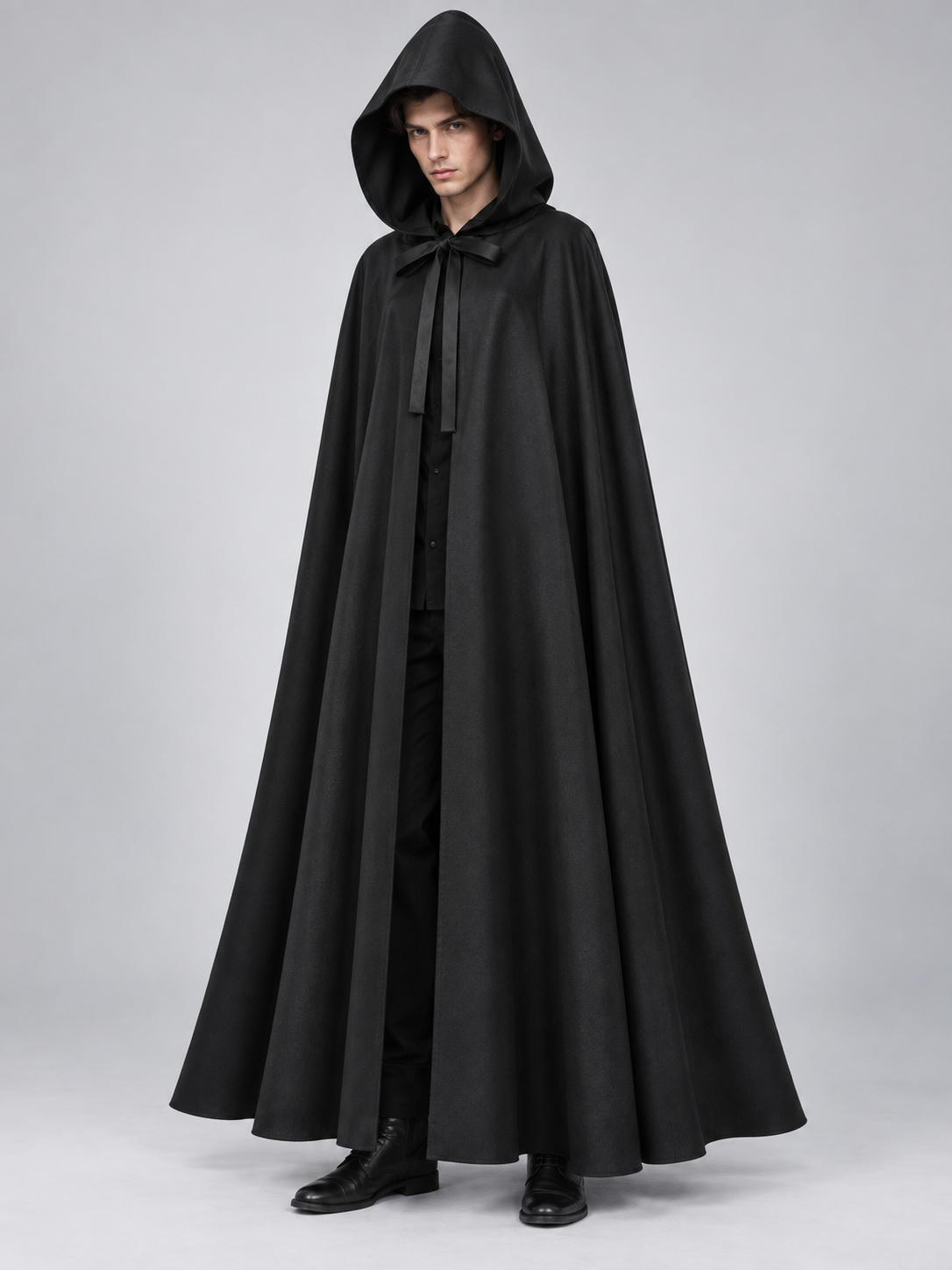 Black Long Sleeveless Hooded Cape