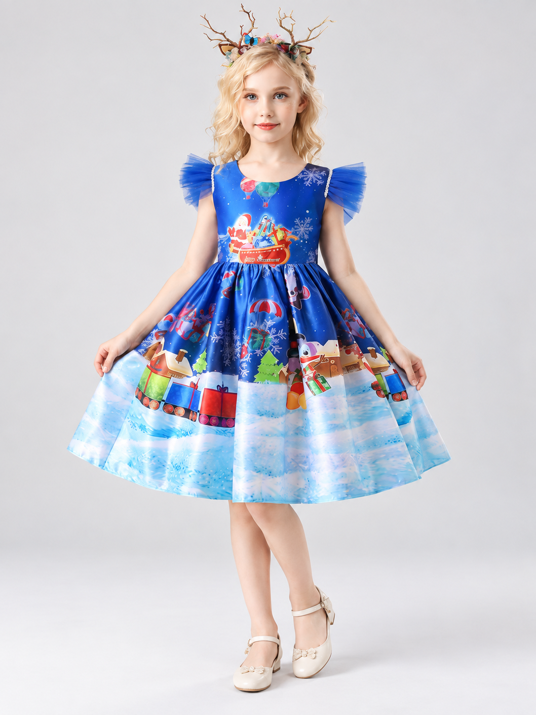 Kids' Holiday Dress with Christmas Print