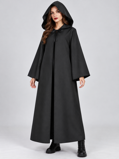 Carnival Cape with Hood Black Long Tie-Front
