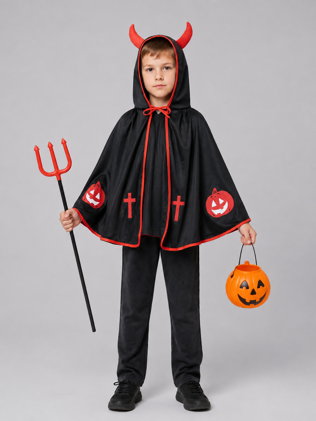 Carnival Cape with Hood, Horns, Pitchfork, and Bucket Costume Capes detail