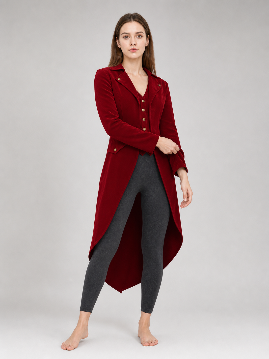 Vintage-Style Burgundy Long Tailcoat