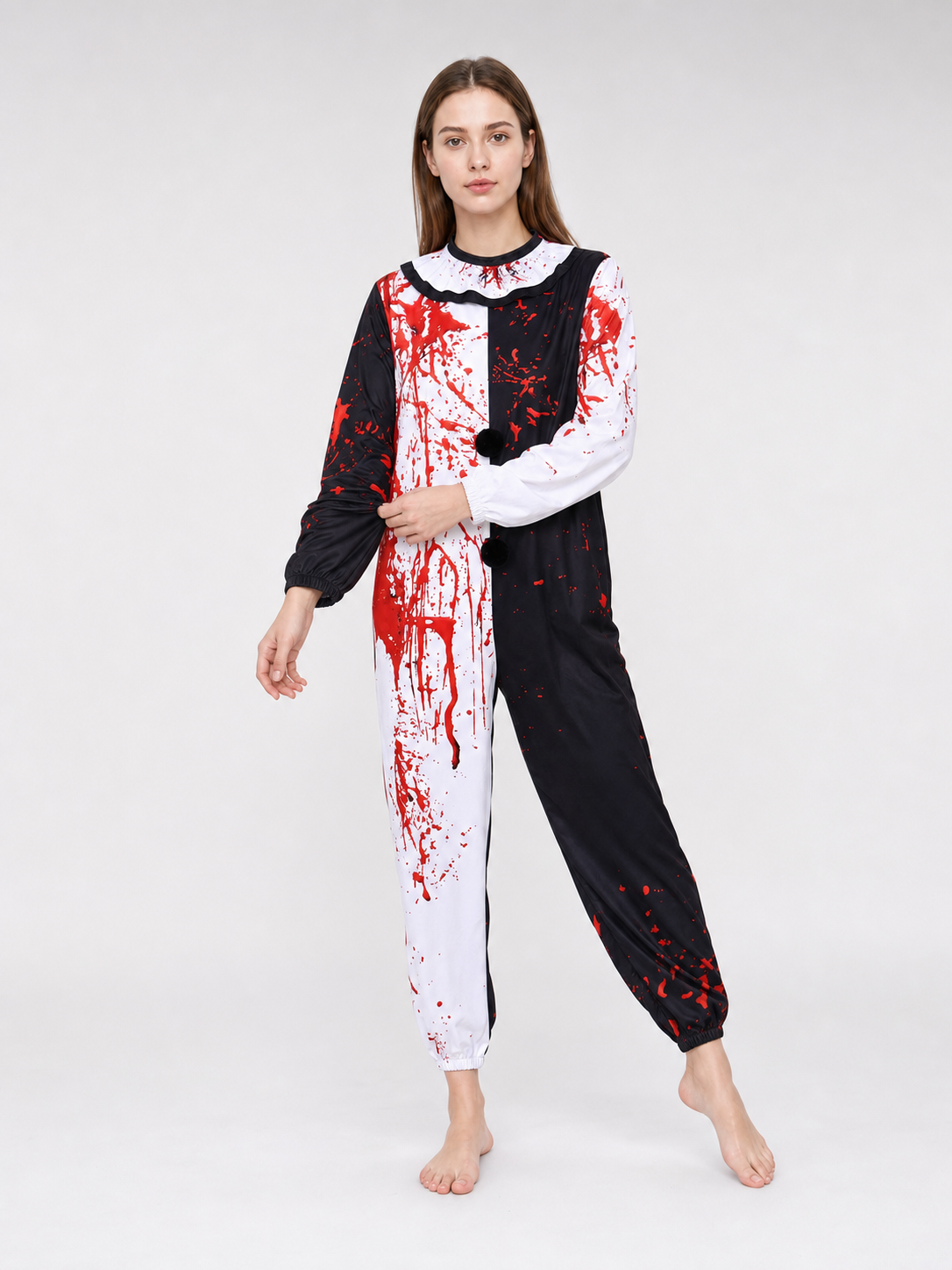 Carnival Clown Costume Jumpsuit with Blood Splatter Print