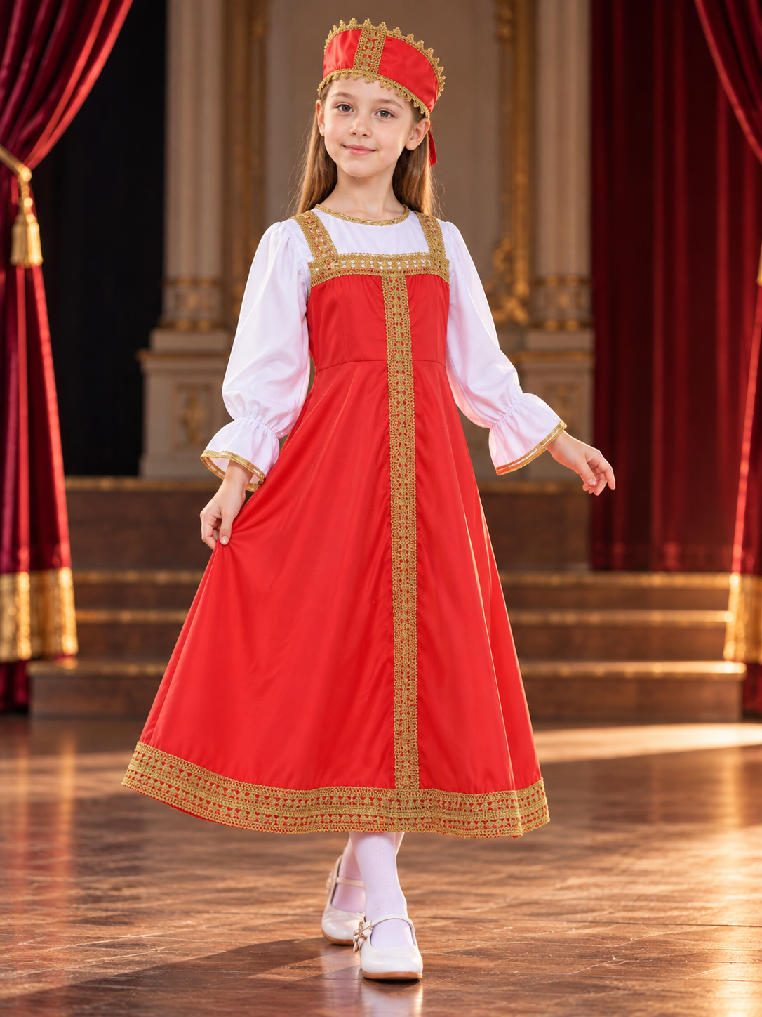 Red Carnival Dress with Headwear Costume Dresses detail