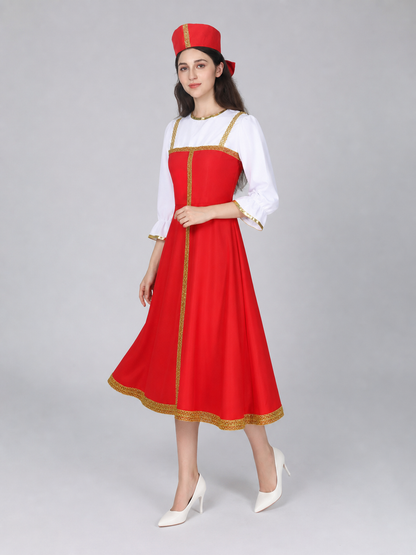 Russian Folk Midi Dress with Hat