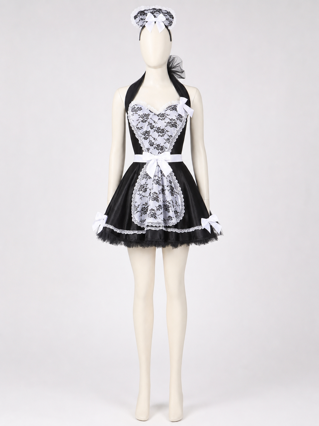 Cosplay Dress with Black-and-White Decor and Apron
