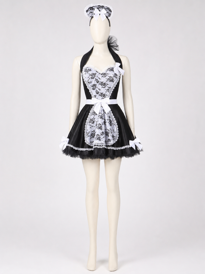 Cosplay Dress with Black-and-White Decor and Apron