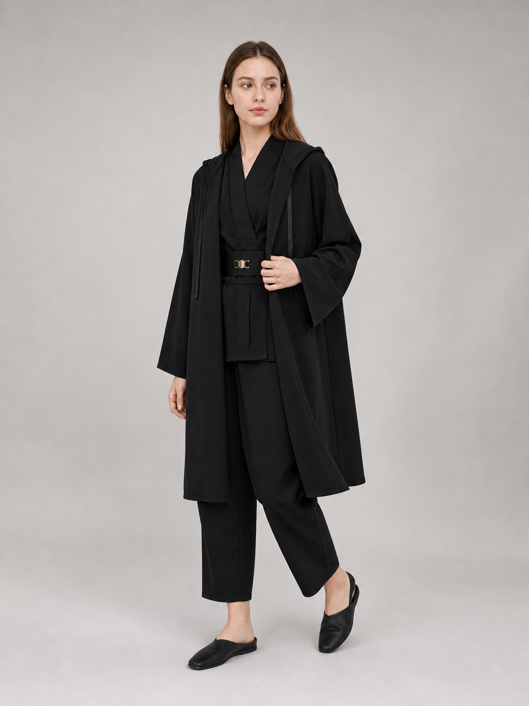 Cosplay Costume: Black Layered Outfit with Cloak