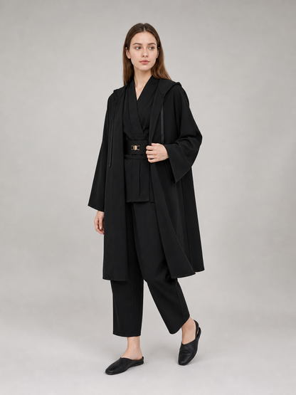 Cosplay Costume: Black Layered Outfit with Cloak