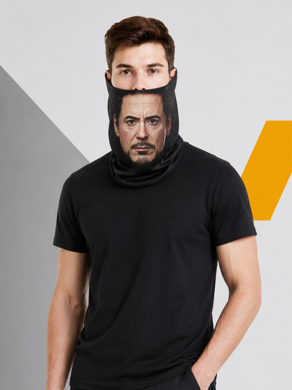 Carnival Mask with a Realistic Face and Black Neck Costume Masks detail