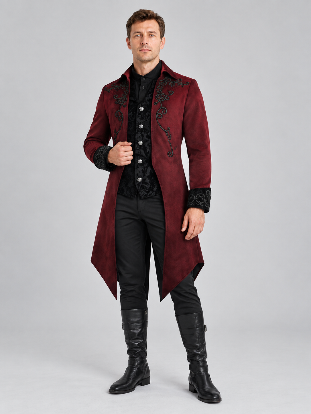 Gothic tailcoat burgundy with black embroidery