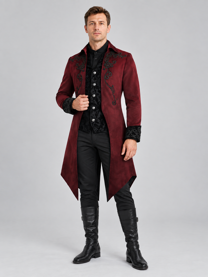 Gothic tailcoat burgundy with black embroidery