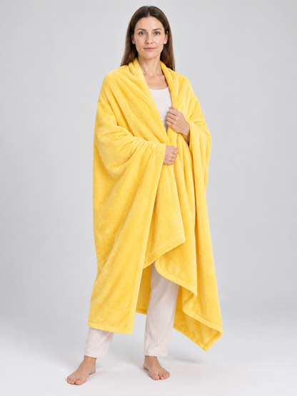 Yellow Solid Color Polyester Blanket with Binding